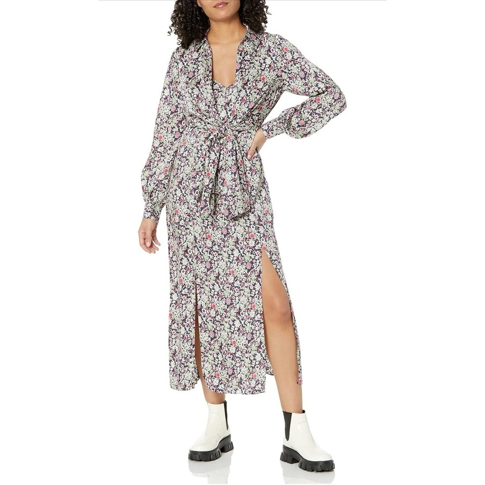 $395 Cinq A Sept Women's Blue Multi Quin Floral Print Long Sleeve Dress Size 2